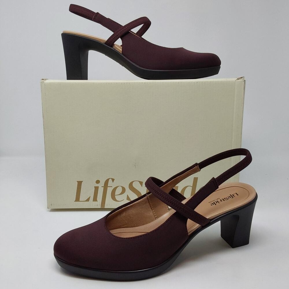 LifeStride Evoke Womens Size 8 M Chocolate Plum Slingback Block Heel Pumps Shoes